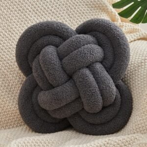 LIONEL MB Knot Pillow Ball, 12" Soft Decorative Throw Pillows for Couch Bed, Dark Gray Knotted Plush Throw Pillow Handmade Square Cushion Home Couch Decor Pillows for Living room