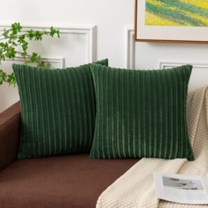 LIONEL MB  Textile Set of 2 Oblong Pillow Covers Christmas Plush Striped Corduroy Velvet Rectangular Lumbar Throw Pillow